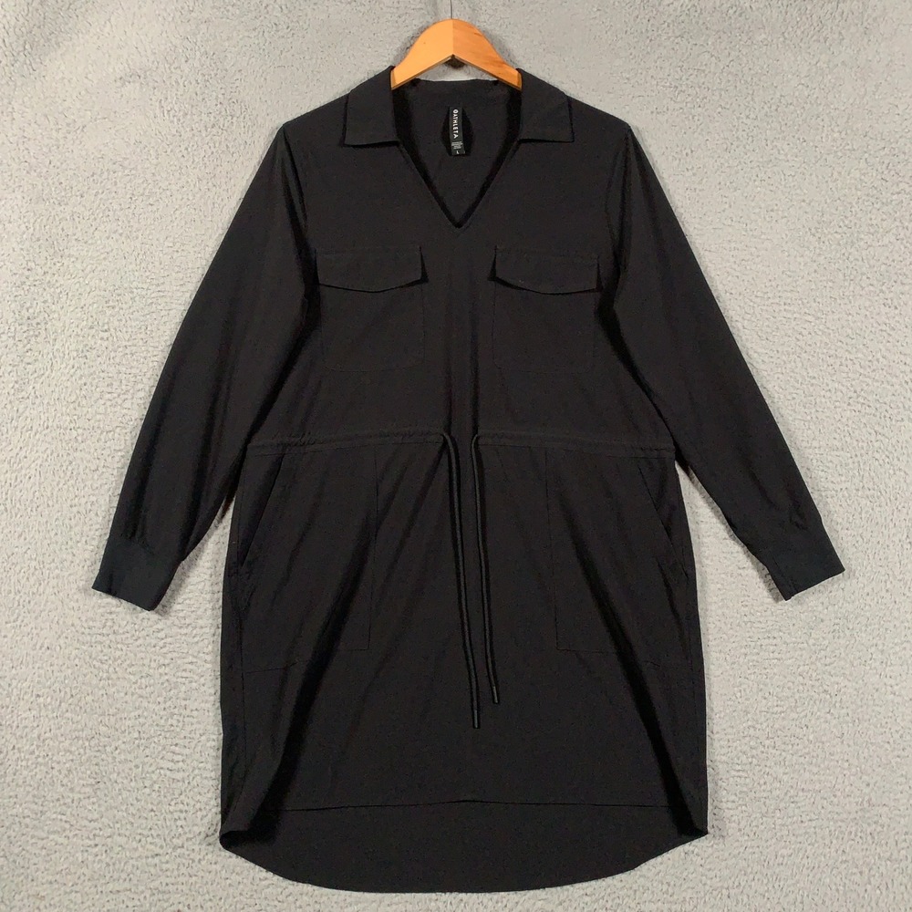 Athleta Zuma Shirtdress Women's Large L Black Long Sleeve Pockets Stretch